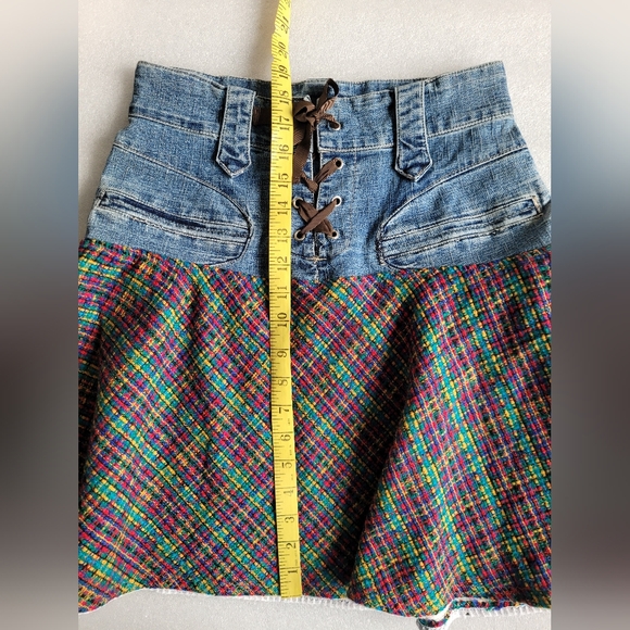 Y2K Mall Goth Punk Grunge Denim And Plaid Tweed Corset Waist Miniskirt Medium - Picture 12 of 12